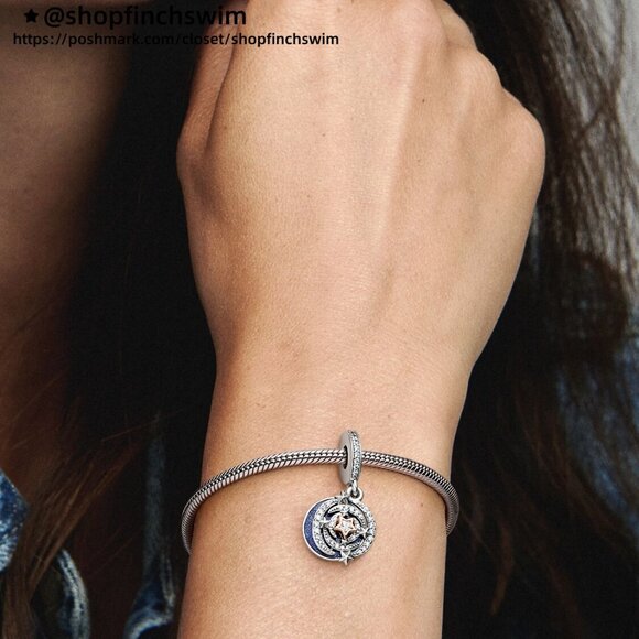 Pandora Two-tone Shooting Star Double Dangle Charm - Picture 4 of 5